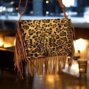 Leopard Print Fringe Shoulder Bag